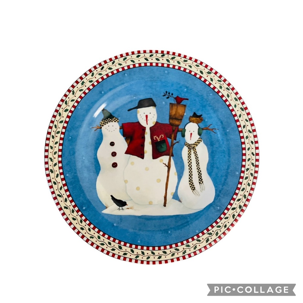 Vintage Sakura Debbie Mumm Snowman Christmas Plate 8.25” Holiday Cookie